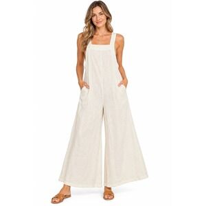 Haute Hippie Linen Blend Wide Leg Jumpsuit Pockets Size Large Boho